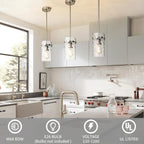 5.5" Brush Nickel Hammered Glass Pendant Light Fixtures, Brushed Nickel Kitchen Pendant Lights, Modern Kitchen Island Light Dining Room Light Farmhouse Island Lights Sink 2 Pack