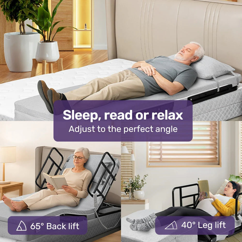 Equipmed Electric Adjustable Bed, Backrest and Leg Adjustment German-Engineered Power Lifting with Remote Control, Grey