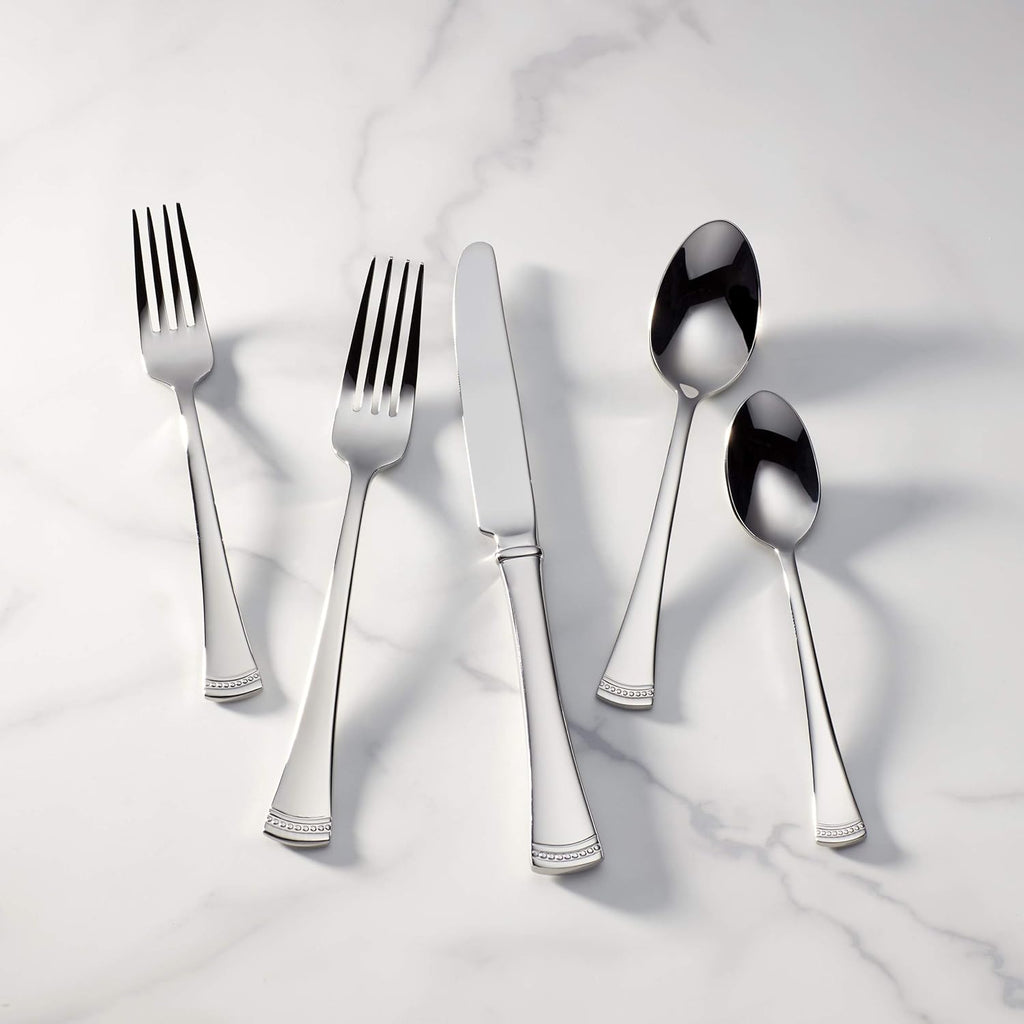Lenox Silverware Set For 12, Portola 65-Piece Flatware Set with Serving Utensils, Service For 12, 18/10 Stainless Steel Flatware, Dishwasher Safe, Knives Spoons and Forks (Silver, 65 pieces)