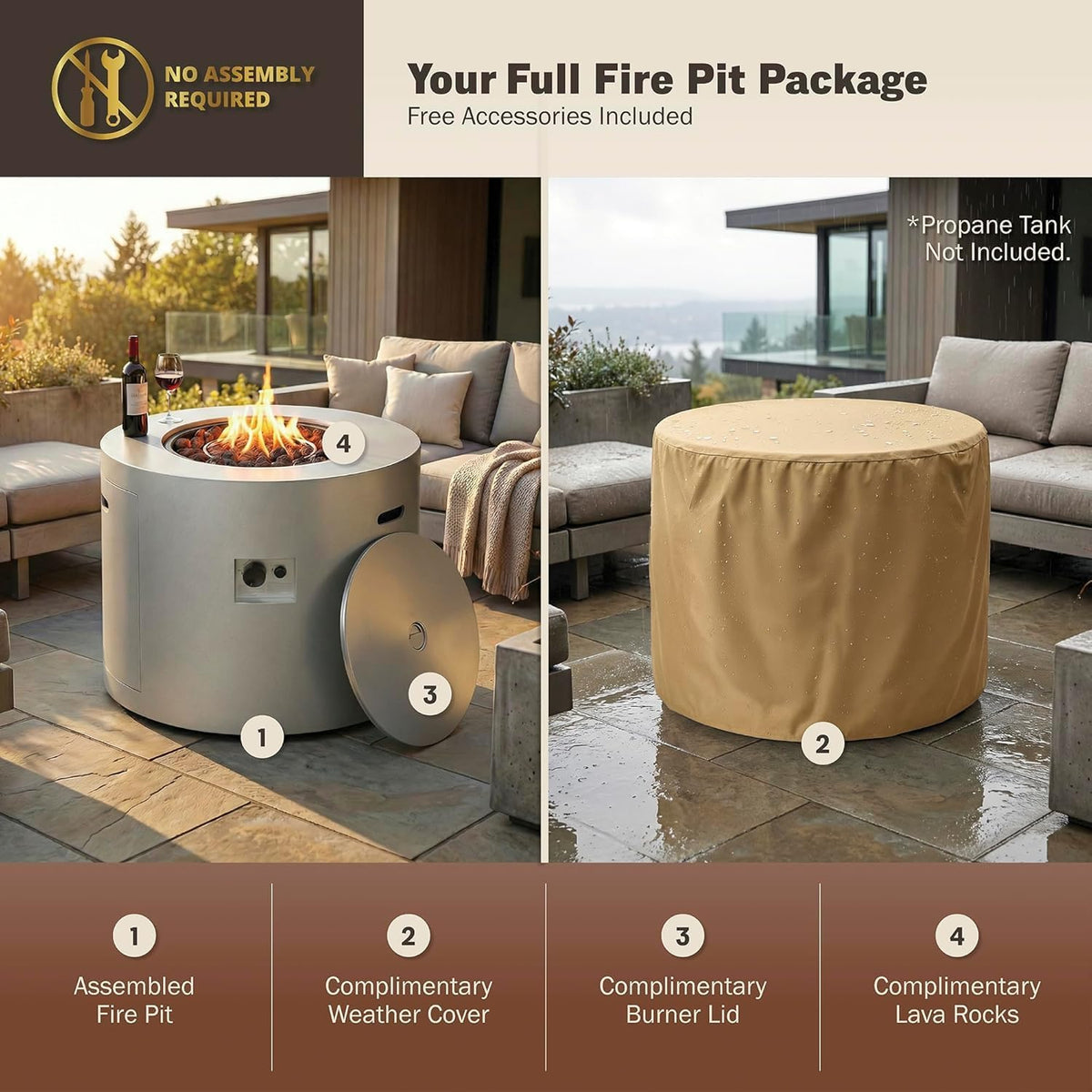 32 Inch Round Propane Fire Pit Table �C 50,000 BTU Outdoor Gas Fire Table for Patio, Deck, Backyard, CSA Certified, Alloy Steel with Waterproof Cover, Lava Rocks & Lid, Gray