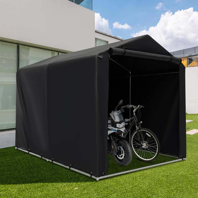 7 x 5.2 FT Outdoor Storage Shelter with Waterproof Cover, Heavy Duty Portable Storage Tent for Bikes, Garden Tools, Motorcycles