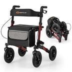 2-in-1 Folding Rolling Rollator Walker with Seat, 9" All-Terrain Pneumatic Tires & Height Adjustment, Aluminum Mobility Walking Aid for Seniors