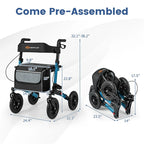 2-in-1 Folding Rolling Rollator Walker with Seat, 9" All-Terrain Pneumatic Tires & Height Adjustment, Aluminum Mobility Walking Aid for Seniors