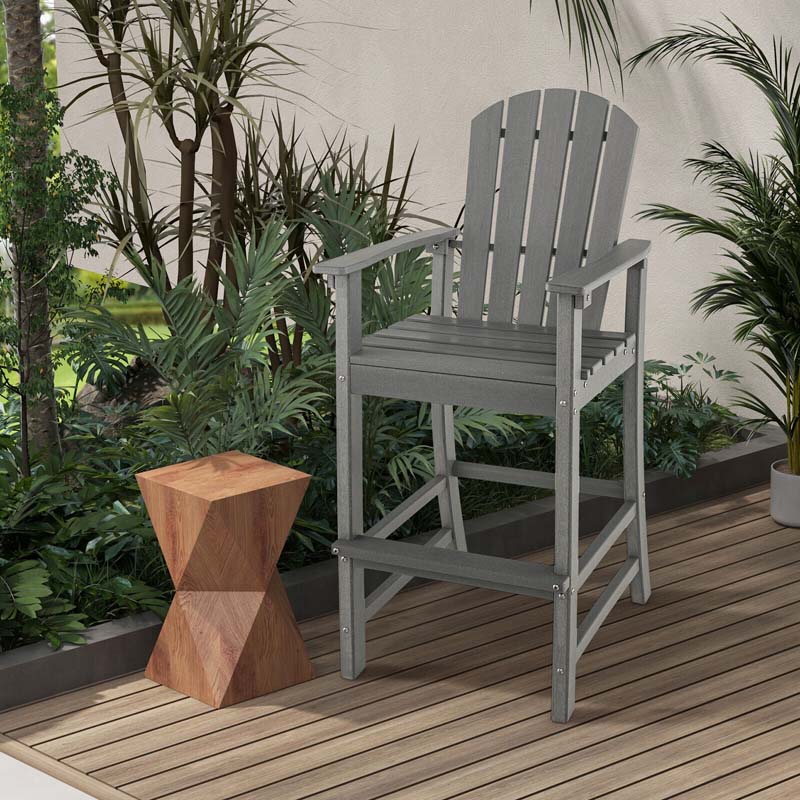 Outdoor HDPE Tall Adirondack Chairs with Armrests & Footrest, 30" Counter Height Bar Stools for Garden Backyard