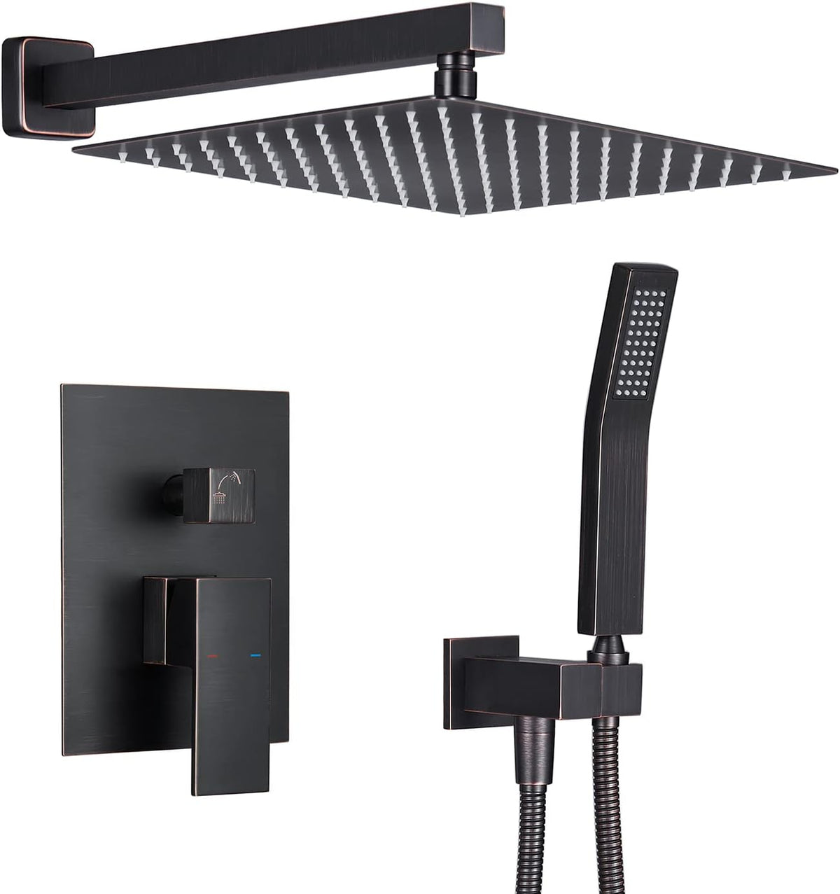 Rain Shower System 12 Inches Shower Combo Set Oil Rubbed Bronze Wall Mount Faucet Bathroom Faucets with Rainfall Shower Head and Hand Shower