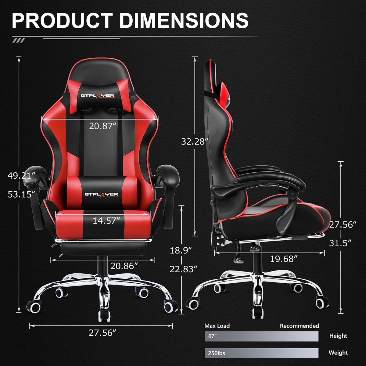 GTPLAYER Gaming Chair, Computer Chair with Footrest and Lumbar Support, Height Adjustable Game Chair with 360  -Swivel Seat and Headrest and for Office or Gaming (White)