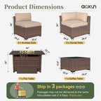 Aoxun 8 Piece Patio Furniture Set with 44” Fire Pit Table Wicker Rattan Outdoor Sectional Sofa Set with Coffee Table and Thickened Cushions  Beige (Waterproof Cover Included)