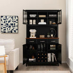 Wood Buffet Hutch Cabinet Kitchen Hutch Sideboard Kitchenware Server with 3 Large Drawers & 9 Wine Grids