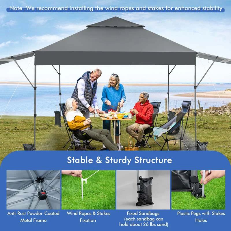 10 x 17.6 FT Outdoor Instant Pop-up Canopy Tent for Market Picnic with Dual Half Awnings & Wheeled Bag