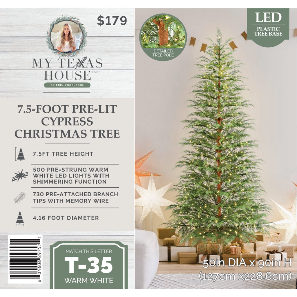 My Texas House 7.5 ft Pre-Lit Cypress Artificial Christmas Tree with 500 Twinkle LED Lights and Stand