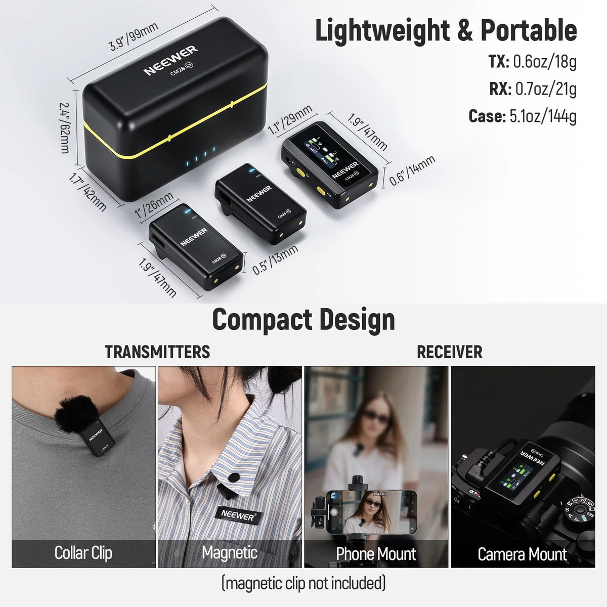 NEEWER Wireless Lavalier Microphone System with Charging Case