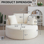 Oversized Round Chair Lounge Chaise Indoor, 53.5" Upholstered Corduroy Deep Seat Single Cloud Sofa Chair, Fluffy Modern Large Circle Boneless Sleeper Sofa for Living Room, Bedroom, Beige White