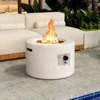 Tangkula Propane Fire Pit Table, 25.5�� Round Terrazzo Gas Fire Pit with Stainless Steel Burner & Lava Rocks, Protective Cover & Tank Seat Included, 40,000 BTU Smokeless Fire Pit for Outside Patio