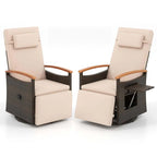 Outdoor Rattan 360�� Swivel Recliner Chair, Patio Wicker Chaise Lounge Chair with Adjustable Backrest & Footrest, Flip Side Table & Cushions