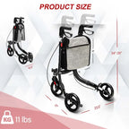 3-Wheel Folding Rollator Walker with Shopping Bag, Lightweight Aluminum Mobility Walking Aid