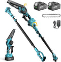SEESII 2-in-1 Electric Pole Saws: Brushless Mini Chainsaw Cordless 6 Inch  2 x 4000mAh Batteries  Pole Saw for Tree Trimming Hand held Chain Saw with Extension Pole for Tree Limb Branch Cutter P6 Ace