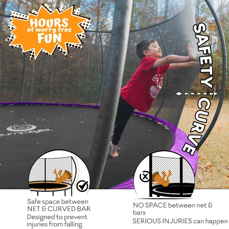 JUMPZYLLA Trampoline 8FT 10FT 12FT 14FT 15FT 16FT Trampoline with Enclosure - Recreational Trampolines with Ladder and AntiRust Coating, ASTM Approval Outdoor Trampoline for Kids