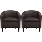 Renwick Faux Leather Barrel Accent Chair for Living Room, Set of 2, Black