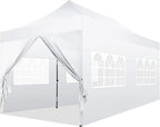 COBIZI 10x20 Pop Up Canopy with 6 Sidewall Heavy Duty Canopy UPF 50+ All Season Wind Waterproof Commercial Outdoor Wedding Party Tents for Parties Canopy Gazebo with Roller Bag(10 x 20 ft White)