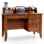 48" Vintage Home Office Desk, Executive Computer Desk Study Desk with 4 Storage Drawers & Hutch