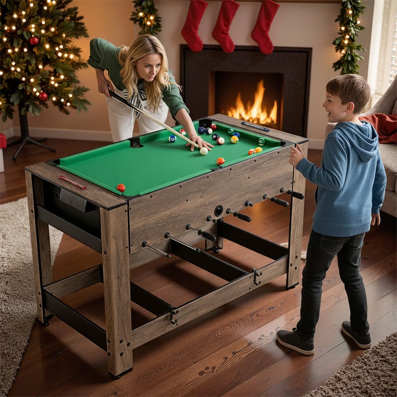 2-in-1 48" Swivel Multi Game Table, Foosball & Billiards Combo Table, Space-Saving Indoor Arcade Table for Kids/Adults, Game Room, Party