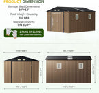 Breezz Outdoor Storage Shed 10 x 12ft. Utility Tool Shed Metal Storage Garden Shed with Lockable Doors  Windows & Metal Frame Floor for Patio Storage Brown