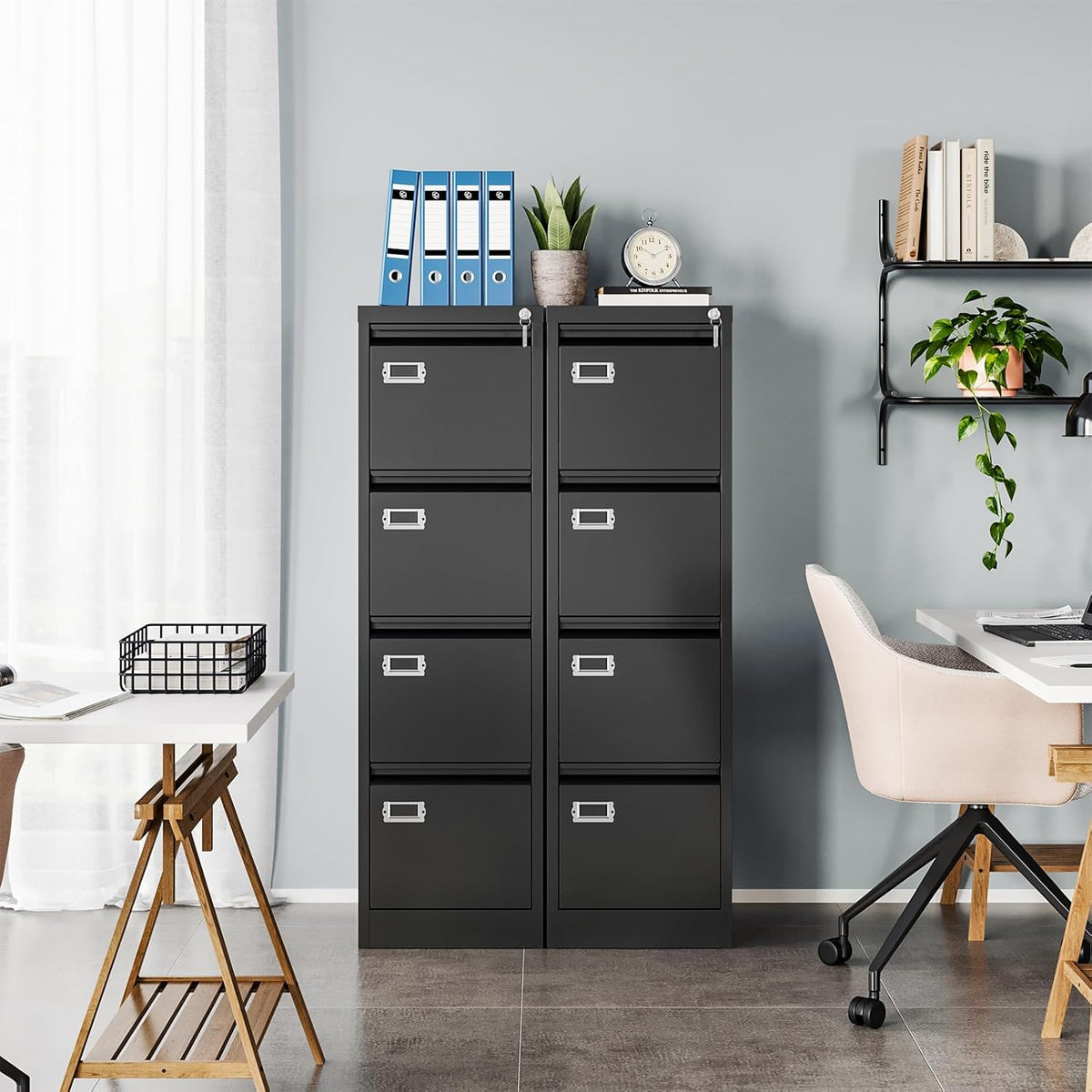 MIIIKO 4 Drawer Filing Cabinets with Lock, Metal File Cabinet with 4 Drawers, Home Office File Folders Cabinet for Letter Legal A4 File Size