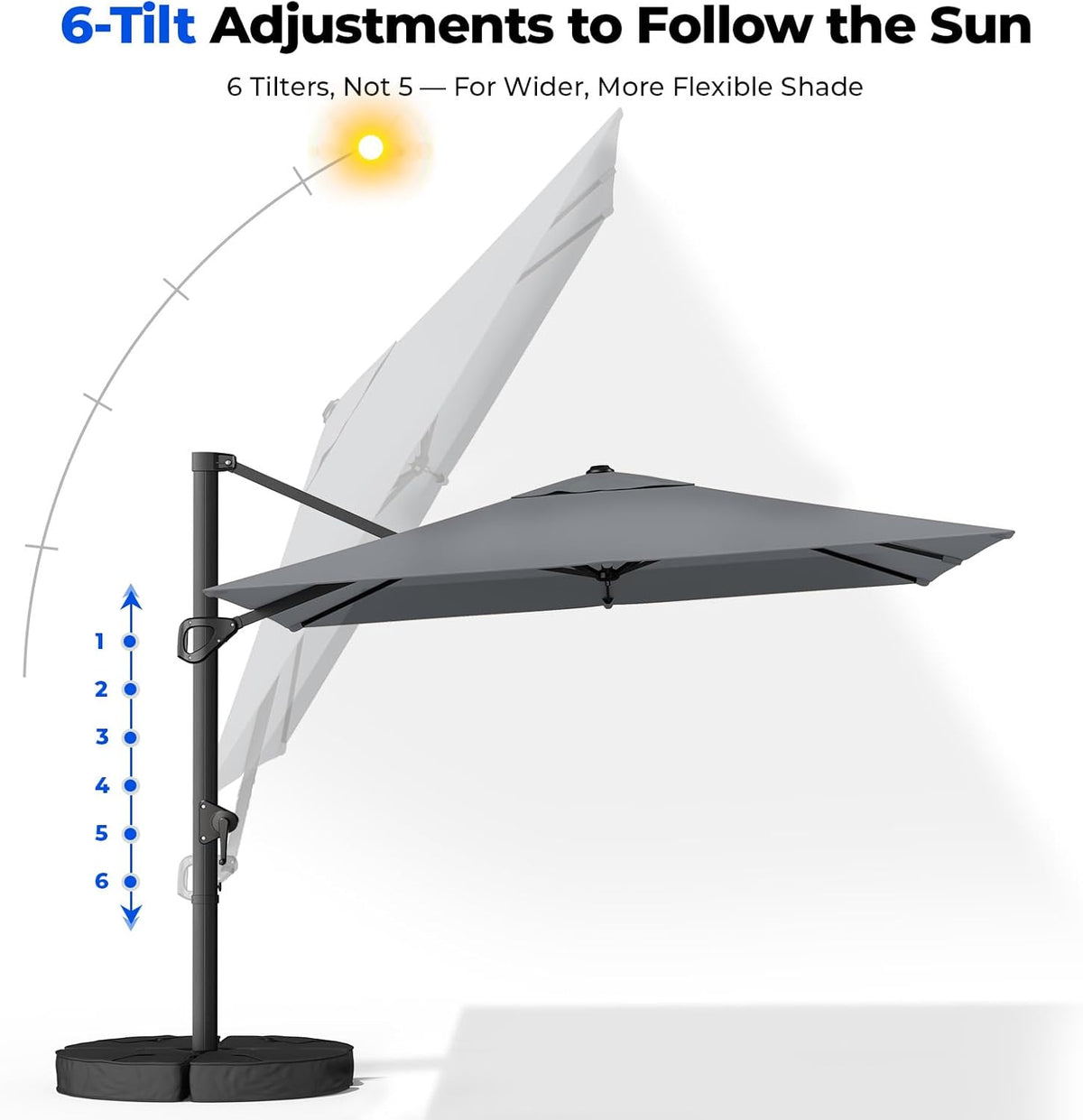 HOMSHADE 9x12FT Cantilever Patio Umbrella Outdoor with Base- Large Offset Heavy-Duty Aluminum Umbrella with 360° Rotation  6 Tilts  Windproof  3-Year Fade Resistance for Pool Deck  Rectangular  Grey