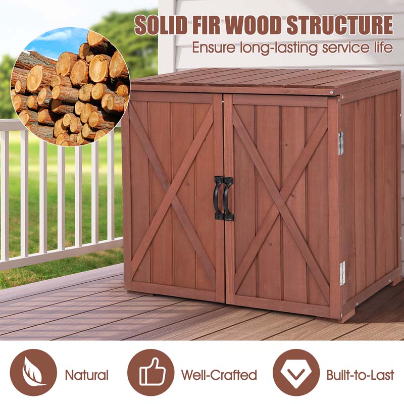 Wooden Garden Storage Cabinet Outdoor Tool Shed for Patio Backyard with Doors, 30" x 22" x 28.5"