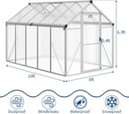 6 x 10 ft Greenhouse  Greenhouses for Outside  Polycarbonate Greenhouse with Aluminum Frame  Lockable Door and Ajustable Roof Vent for Backyard  Green Houses for Outside Garden Backyard  Patio