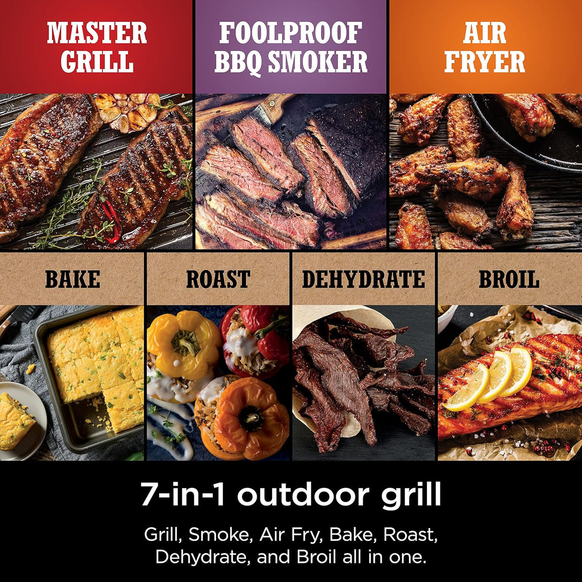Ninja | Woodfire Series | 7-in-1 (Grill  BBQ  Roast  Air Fry  Dehydrate  Broil  Smoke) | Portable & Weather Resistant | Cook Up To 6 Steaks & 30 Hot Dogs | Woodfire Pellets included | OG701