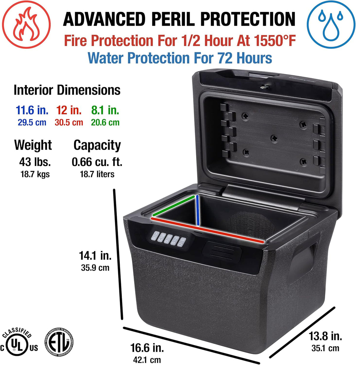 SentrySafe Charcoal Gray Waterproof and Fireproof Safe, Lock Box with Keypad for Documents and Hanging File Folders, Exterior: 14.1 x 16.6 x 13.8 Inches, ?FHW40300
