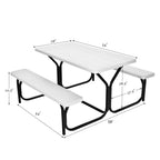 Outdoor Picnic Table Bench Set, All-Weather Dining Table Set, Metal Base Wood-Like Texture, Large Camping Table for Lawn Garden Backyard