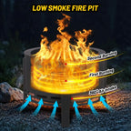 Garvee 26 in Smokeless Fire Pit with Ash Tray Base, Smokeless Outdoor Fire Pits with Adjustable Foot&Fire Poker,Firepit with Dust Bag, Outdoor Firepits for BBQ, Bonfire, Camping