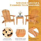 3 Pcs Slatted Design Wooden Adirondack Chair Set with Side Table & 2 Folding Lounger Chairs