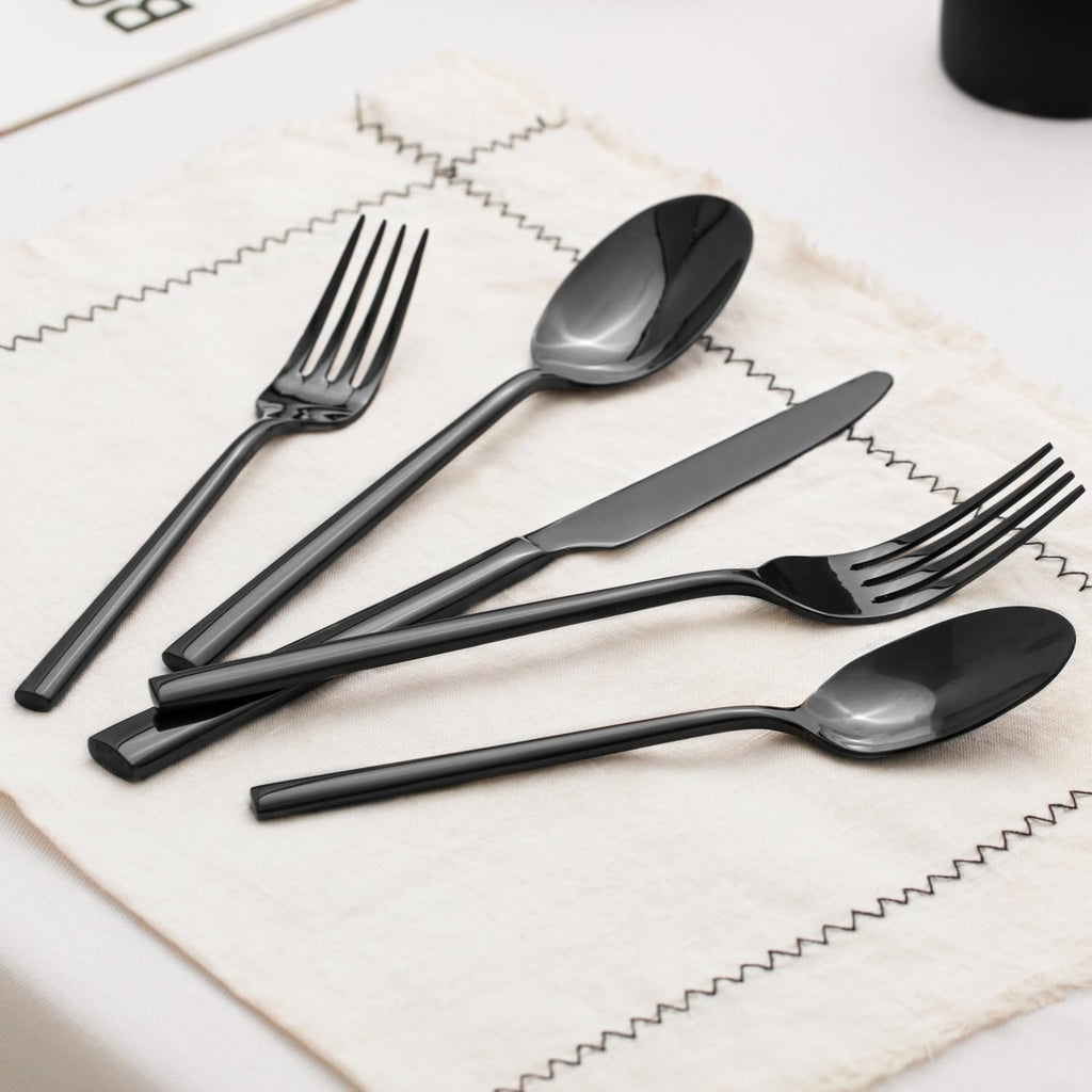 KINGSTONE Black Silverware Set, 40-Piece Forged Flatware Set Cutlery Set Premium Stainless Steel, Service for 8, for Kitchen, Home, Wedding, Party, Mirror Polished and Dishwasher Safe