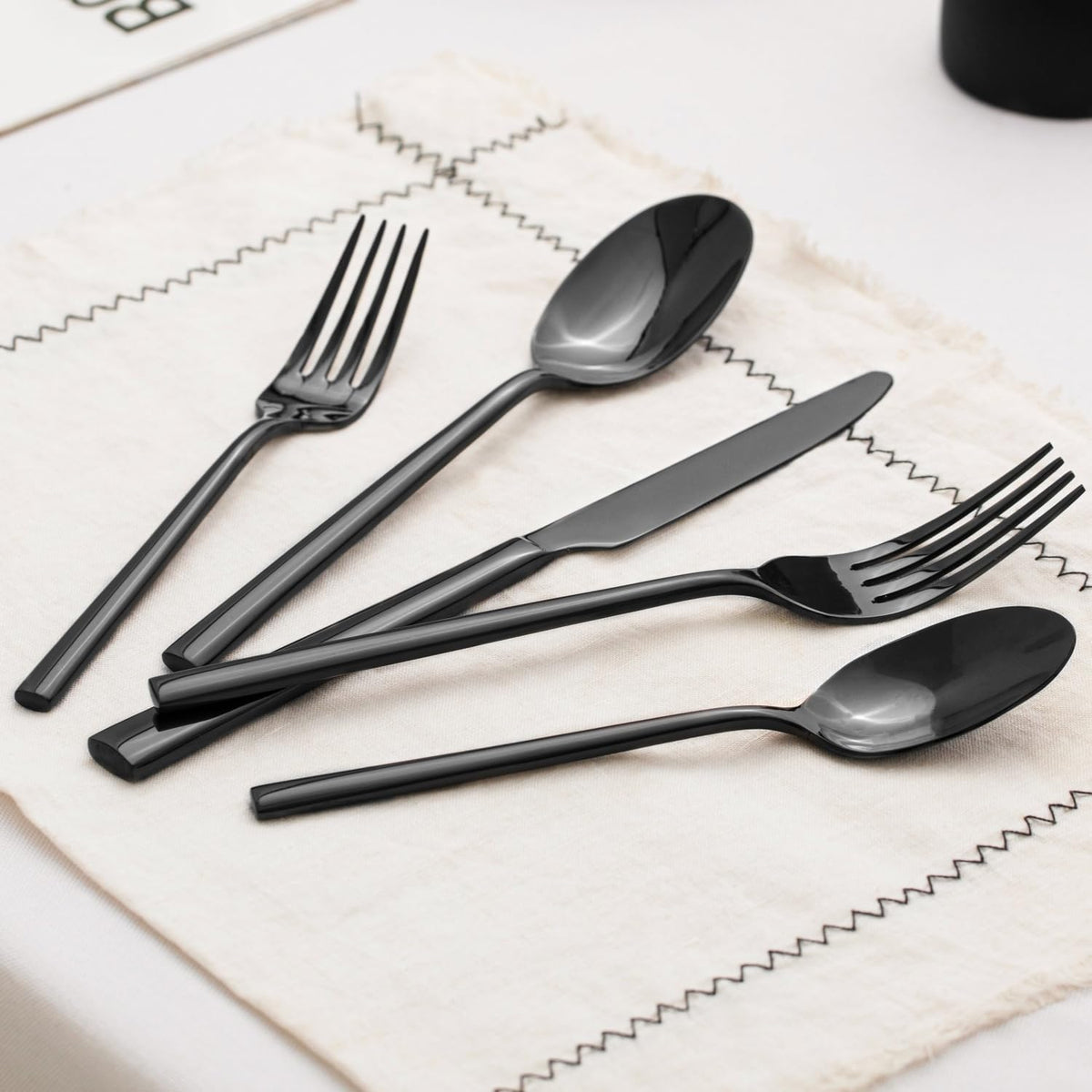 KINGSTONE Black Silverware Set, 40-Piece Forged Flatware Set Cutlery Set Premium Stainless Steel, Service for 8, for Kitchen, Home, Wedding, Party, Mirror Polished and Dishwasher Safe