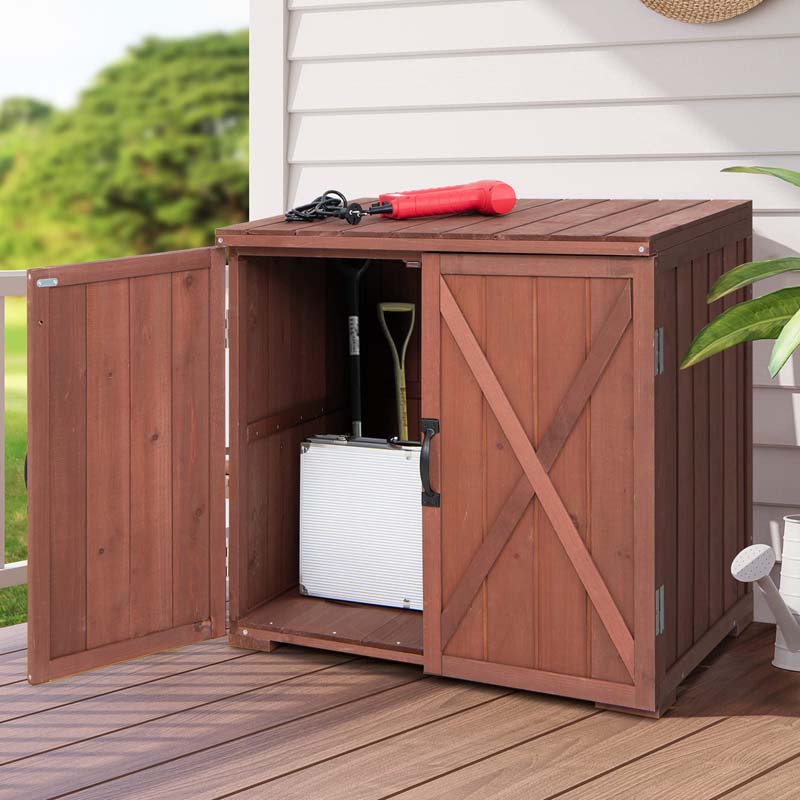Wooden Garden Storage Cabinet Outdoor Tool Shed for Patio Backyard with Doors, 30" x 22" x 28.5"