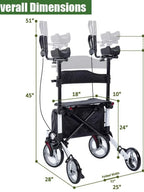 BEYOUR WALKER Upright Walker, Newest Design, Stand Up Rollator Walker Tall Rolling Mobility Walking Aid with 10” Front Wheels, Seat and Armrest for Seniors and Adults, White