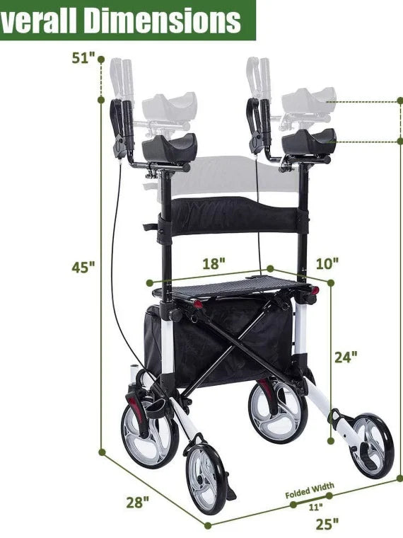 BEYOUR WALKER Upright Walker, Newest Design, Stand Up Rollator Walker Tall Rolling Mobility Walking Aid with 10” Front Wheels, Seat and Armrest for Seniors and Adults, White