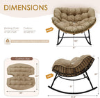 NICESOUL 2-Piece Outdoor Patio Papasan Rocking Chair  Cozy Oversized Wicker Gliding Lounge Chairs for Balcony  Patio or Porch  Wide & Large Double Royal Rocker with Comfy Padded Cushion  Brown/Tan