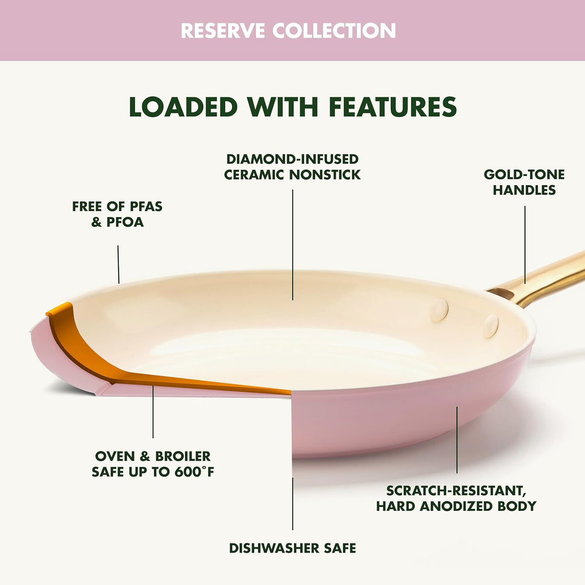 Reserve Hard Anodized Healthy Ceramic Nonstick 10 Piece Cookware Pots and Pans Set, Gold Handle, PFAS-Free, Dishwasher Safe, Oven Safe, Black