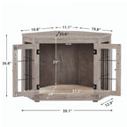 Unipaws Corner Dog Crate Furniture, Wooden Dog Kennel for Dogs Puppy, Pet Crate for Limited Room, Medium, Weathered Gray