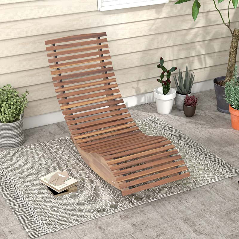 Acacia Wood Outdoor Patio Rocking Chair with Widened Slatted Seat & High Back, Porch Rocker Sun Lounger for Backyard Garden